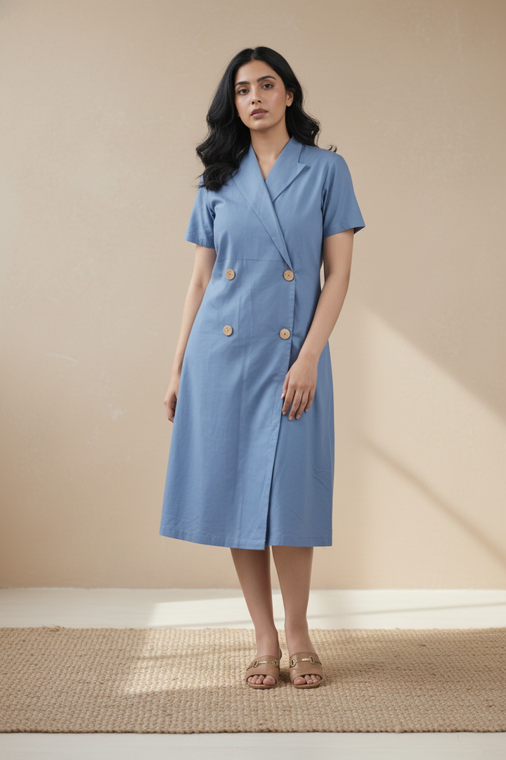 Grey Polished Poplin Dress