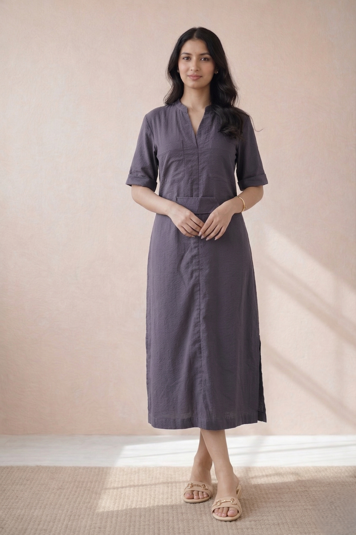 Ash Grey Cotton Midi Dress (Workwear)