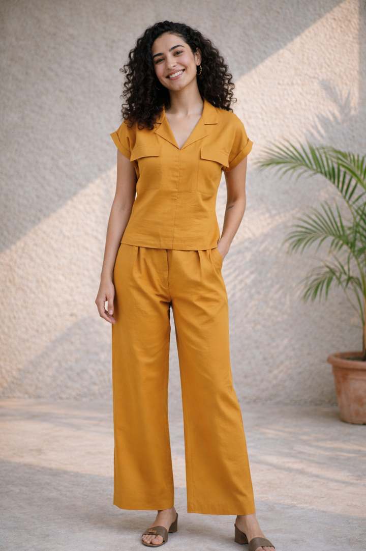 Mustard Yellow Linen-Cotton Co-ord Set (Workwear)