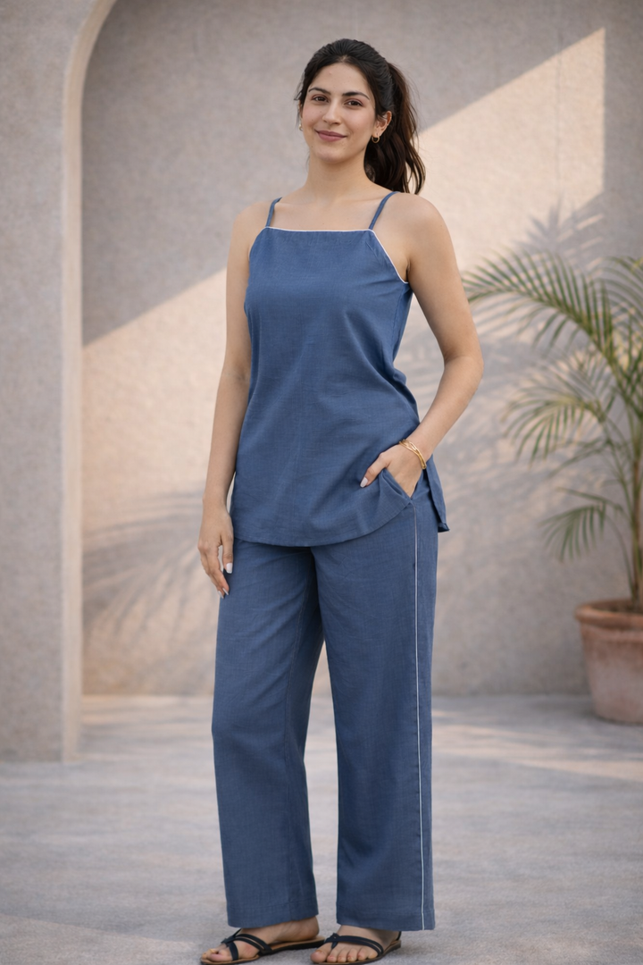 Ash Grey Solid Cotton Linen Co-ord Set (Workwear)