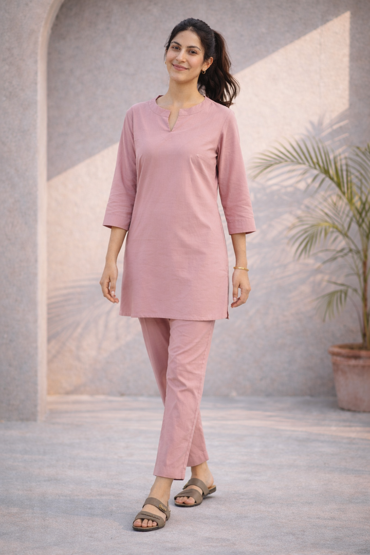 Dusty Mauve Pink Organic Cotton Poplin Co-ord Set (Casual/ Workwear)