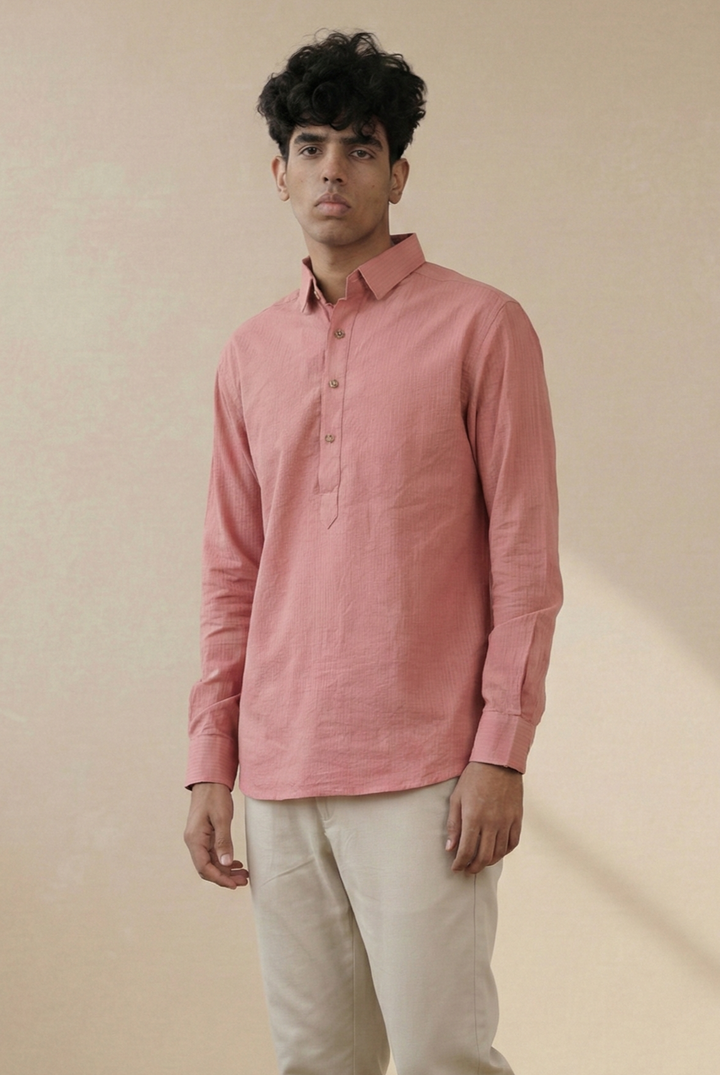Peach Solid Organic Cotton Seersucker Shirt (Summer Wear)