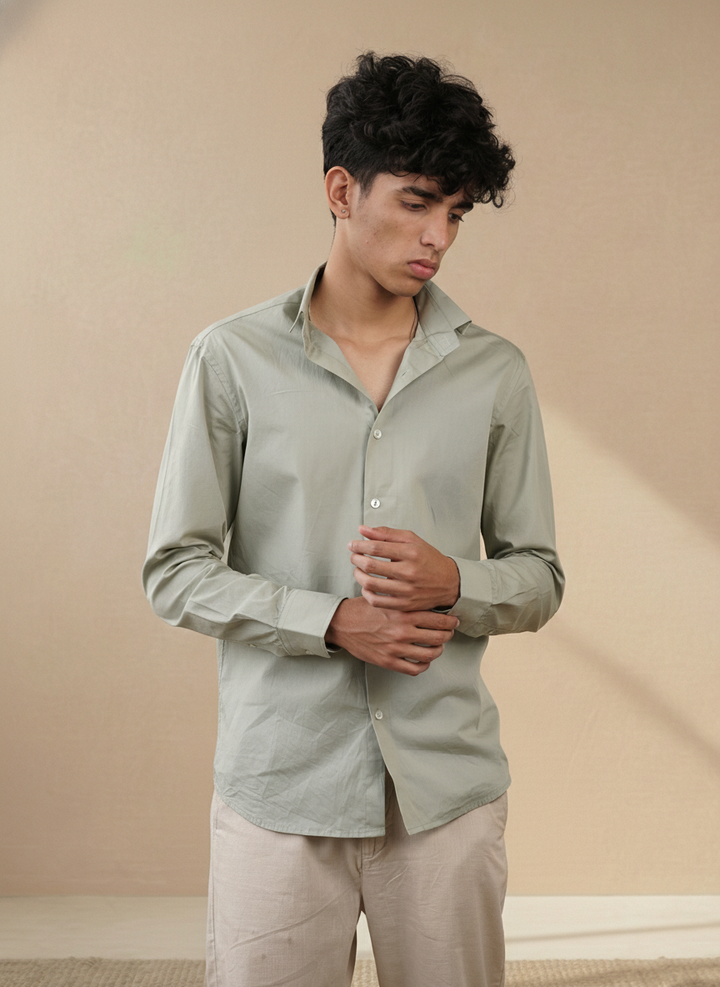Sage Green Solid Organic Cotton Regular Fit Shirt (Workwear)