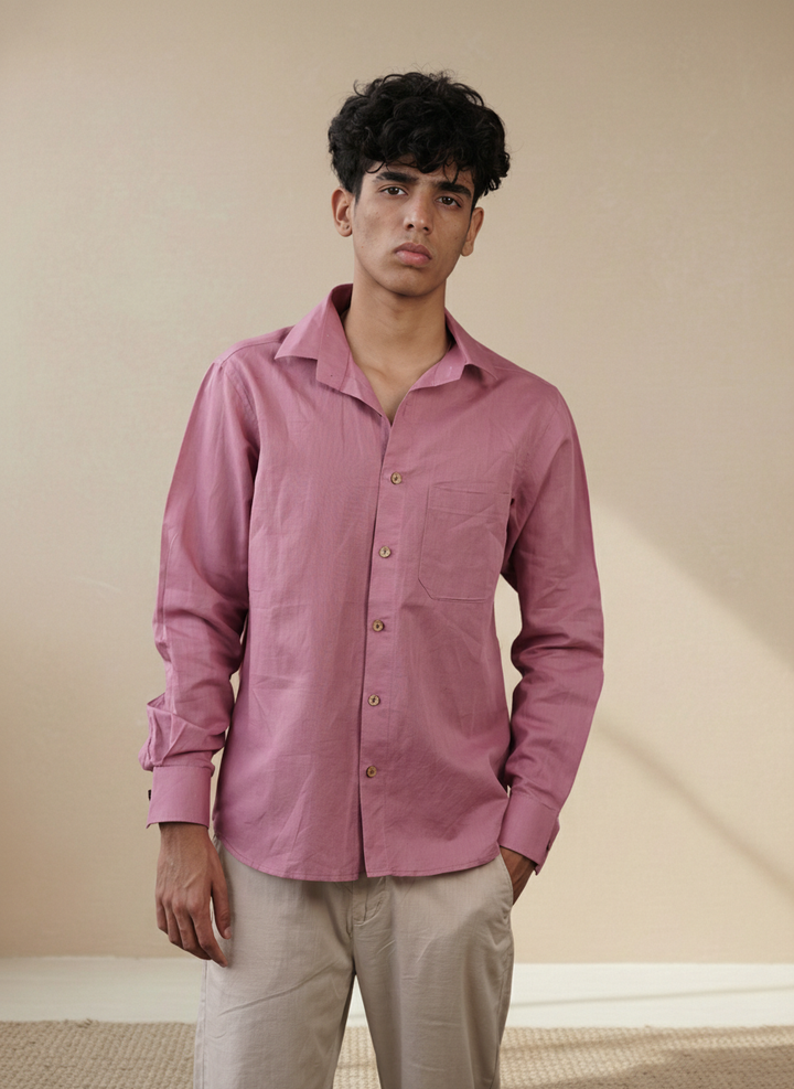 Reddish Brown Cotton Linen Regular Fit Casual Shirt