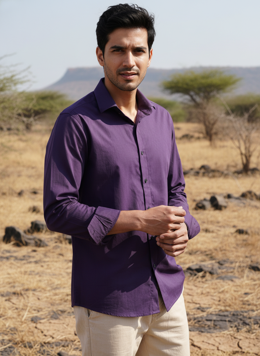 Purple Solid Organic Cotton Poplin Shirt (Everyday Casual)