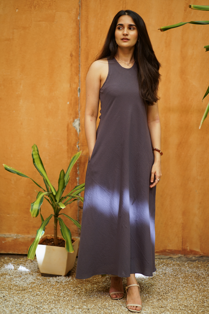 Slate Grey Organic Seersucker A-Line Maxi Dress