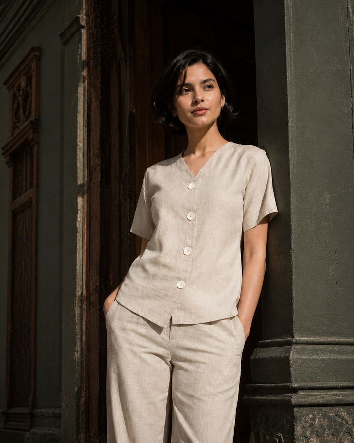Beige Solid Hemp Relaxed Co-ord Set (Everyday Casual)