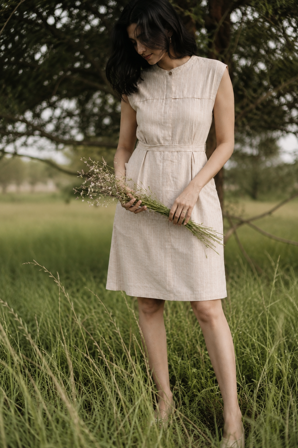 Oatmeal Striped Linen Shirt Dress (Workwear)