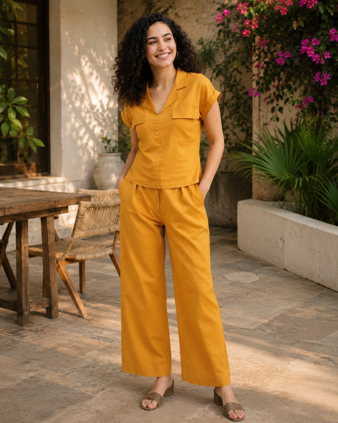 Mustard Yellow Linen-Cotton Co-ord Set (Workwear)