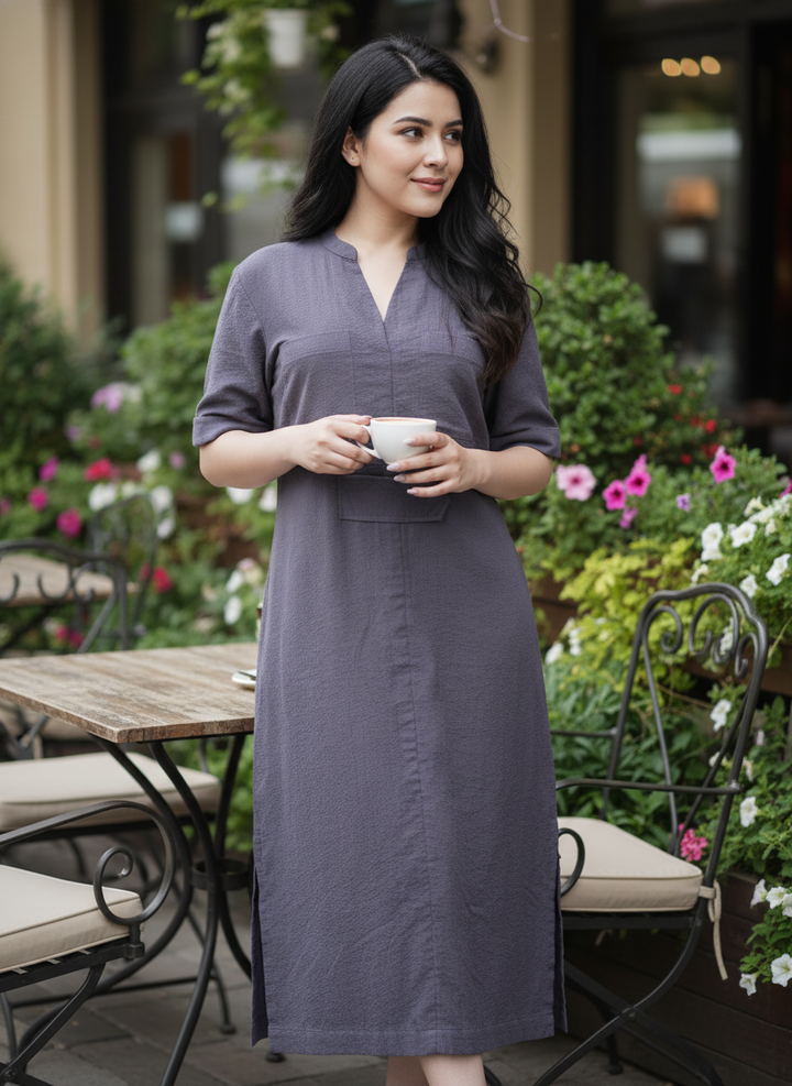 Ash Grey Cotton Midi Dress (Workwear)