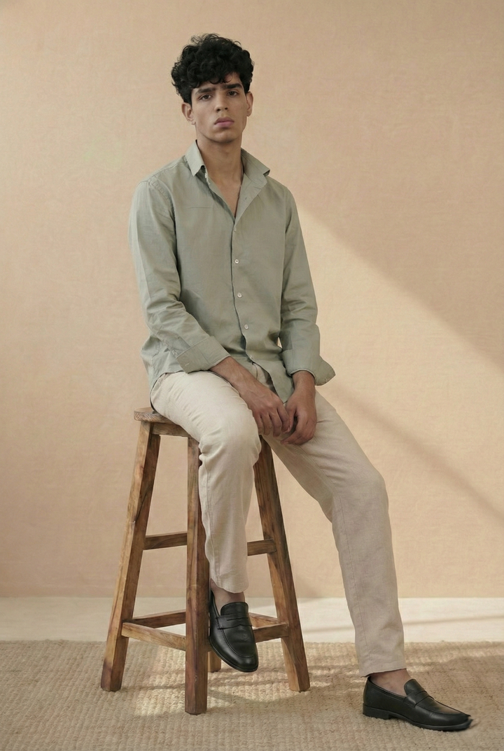 Sage Green Solid Organic Cotton Regular Fit Shirt (Workwear)