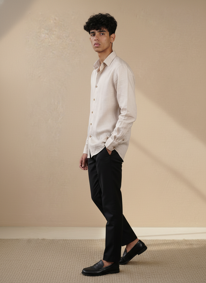 Sandstone Beige Pure Linen Regular Fit Shirt (Casual Office Wear)