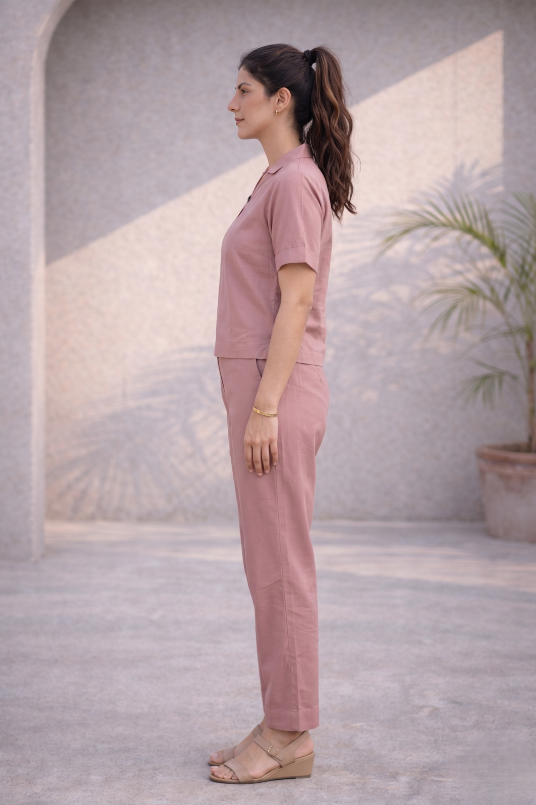 Rose Pink Cotton-Linen Co-ord Set (Workwear)