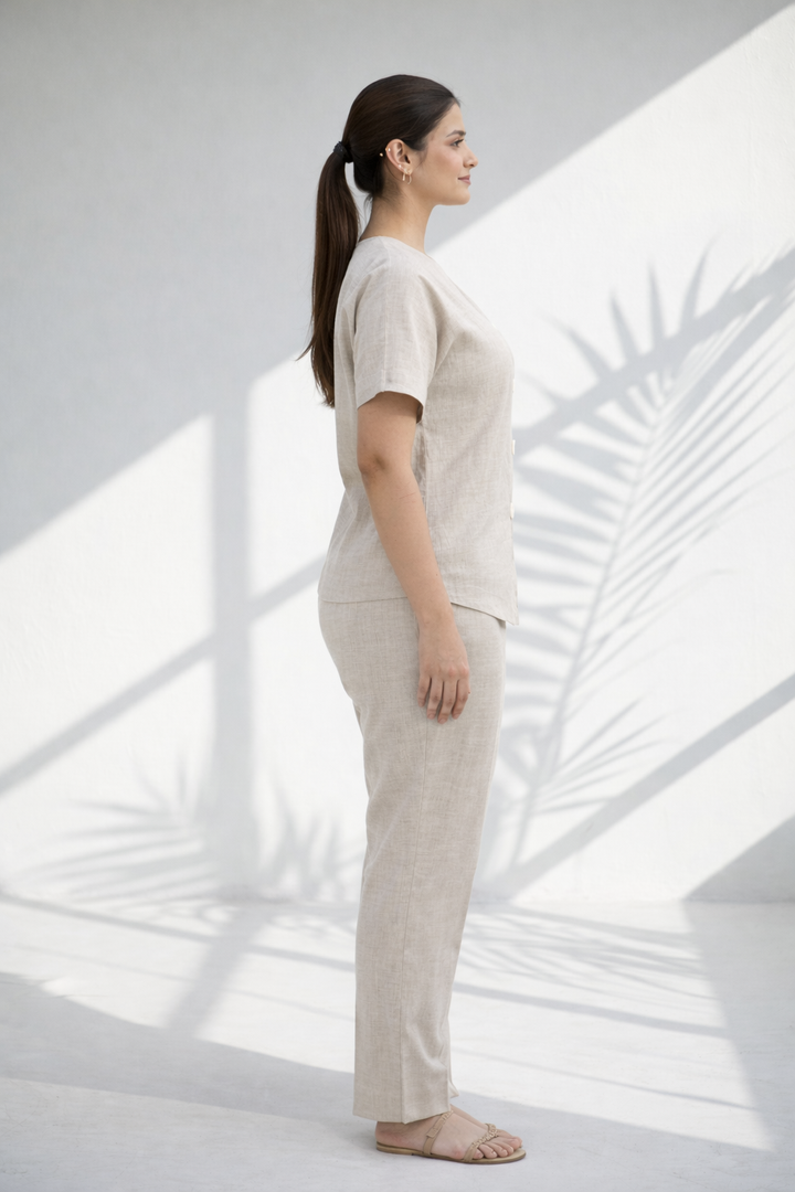 Beige Solid Hemp Relaxed Co-ord Set (Everyday Casual)