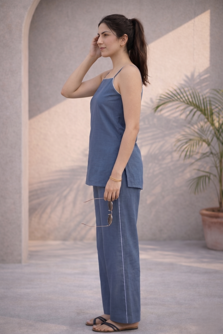 Ash Grey Solid Cotton Linen Co-ord Set (Workwear)