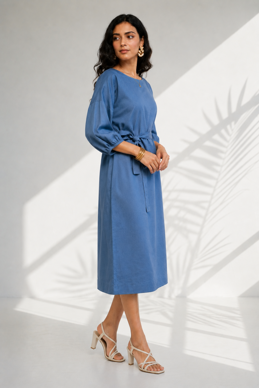 Dove Grey Cotton Linen Kimono Midi Dress (Brunch)