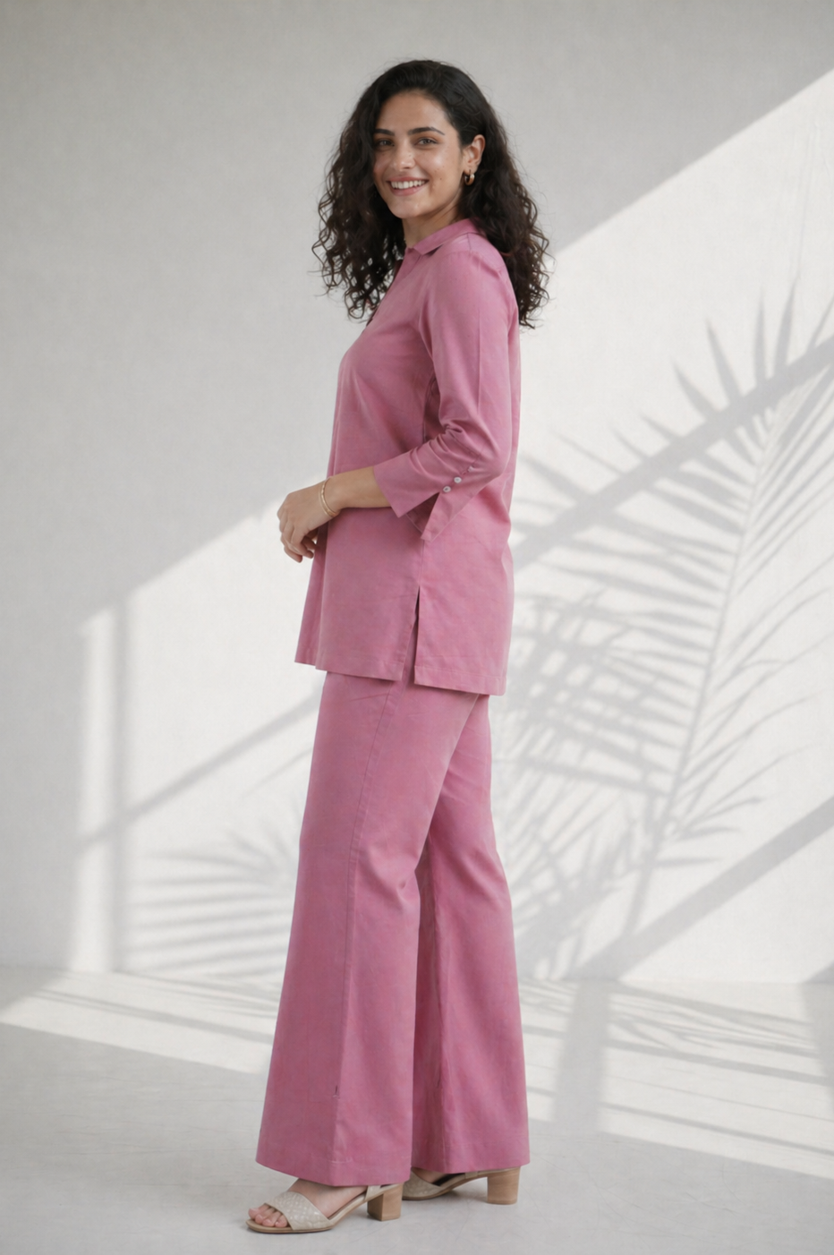 Mauve pink Solid Cotton Linen Co-ord Set (Workwear)