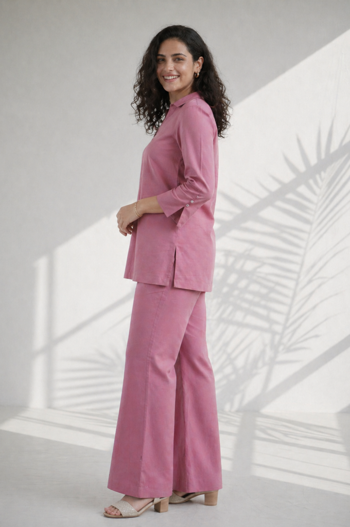 Mauve pink Solid Cotton Linen Co-ord Set (Workwear)