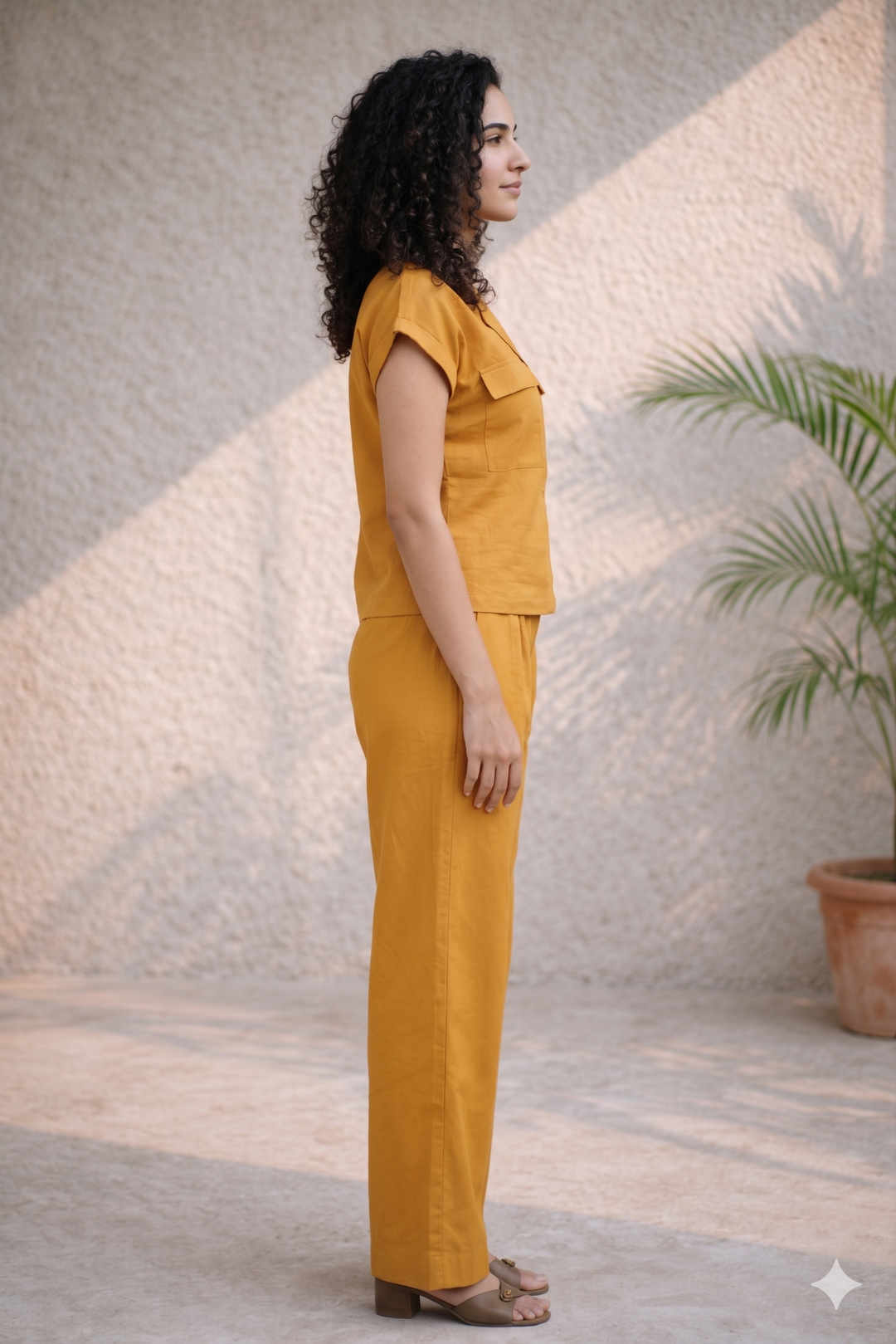 Mustard Yellow Linen-Cotton Co-ord Set (Workwear)