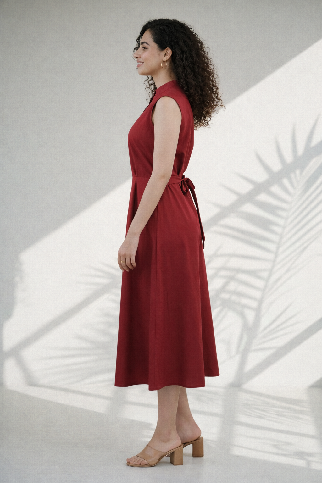 Deep Red Organic Cotton Poplin Flare Dress
