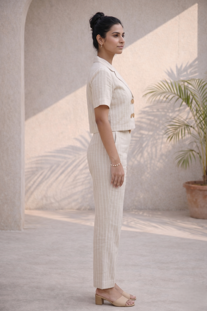 Peach Cream Striped Linen Tailored Blazer Co-ord Set (Workwear)