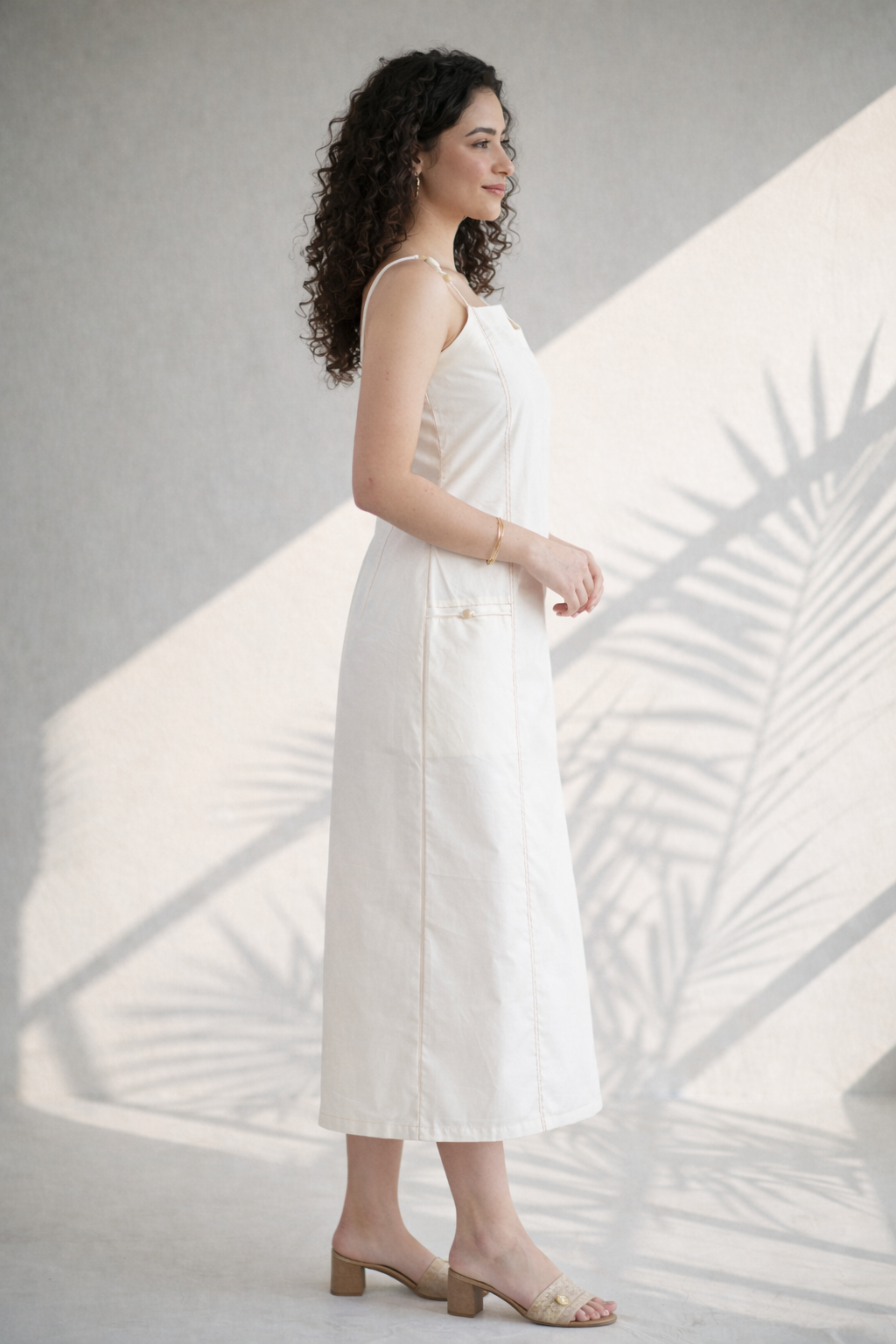 Vanilla Cream Cotton Poplin Midi Dress (Casual Summerwear)