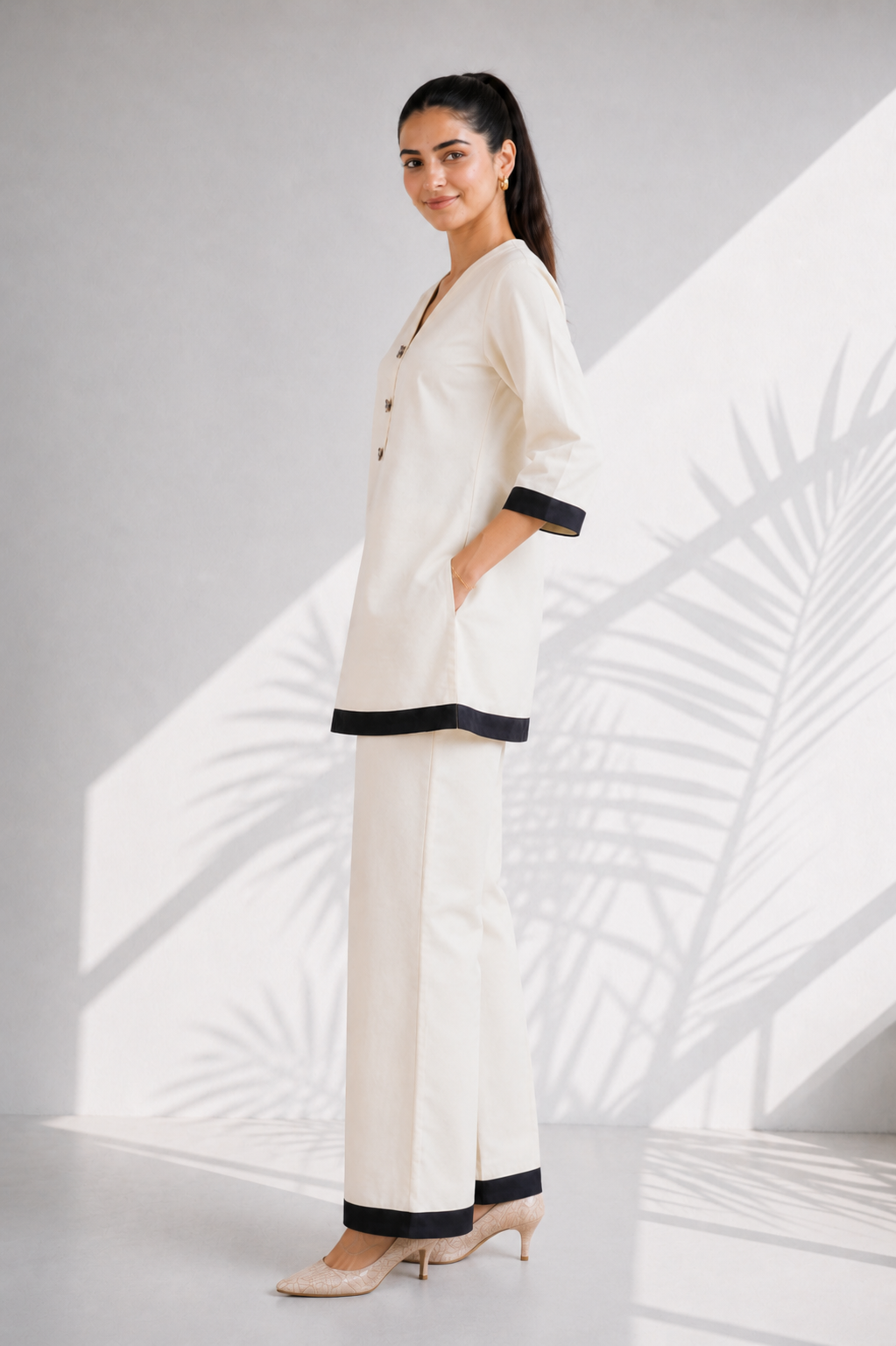 Beige & White Organic Cotton Casual Co-ord Set (Everyday Wear)
