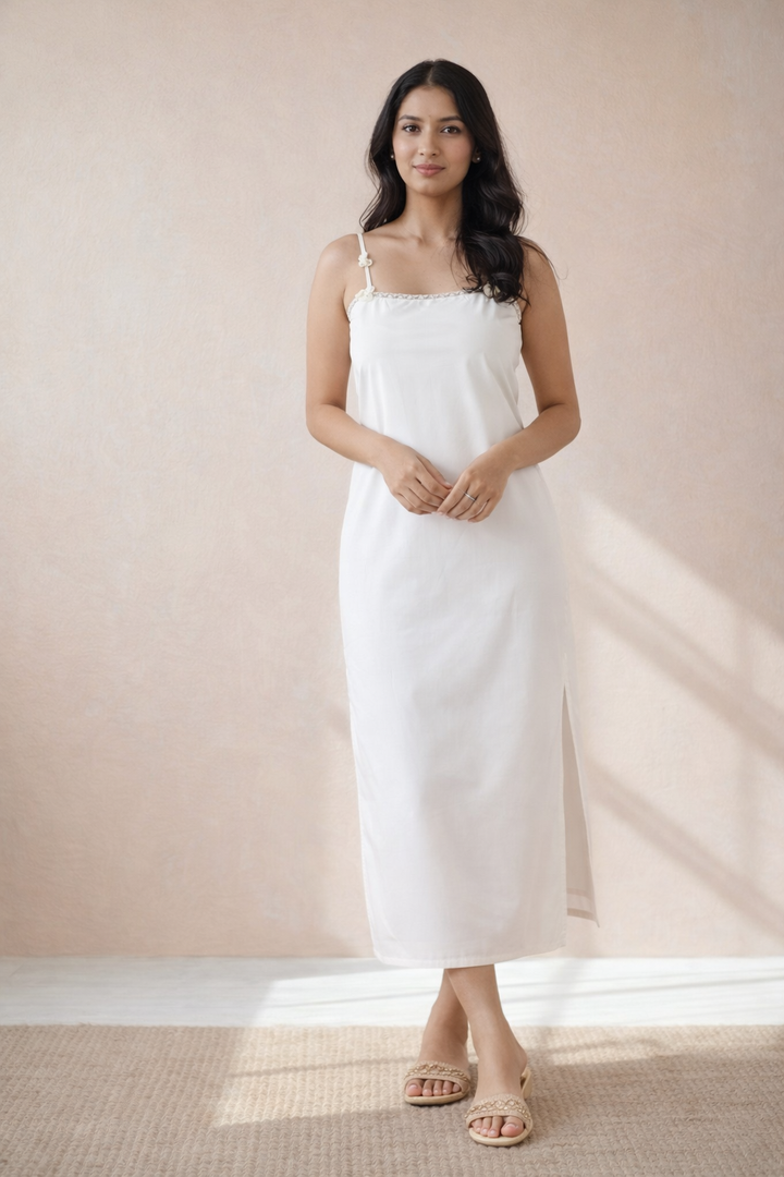 Off-White Cotton Poplin Maxi Dress (Casual Summerwear)