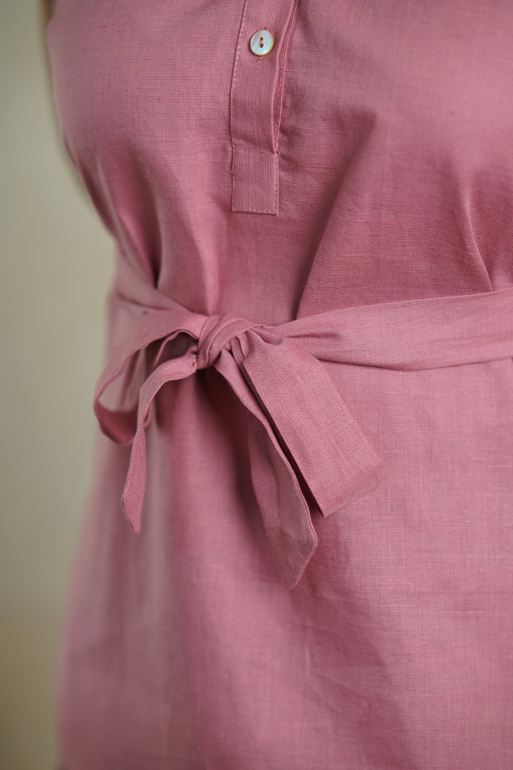 Mauve Pink Organic Cotton-Linen Shirt Dress