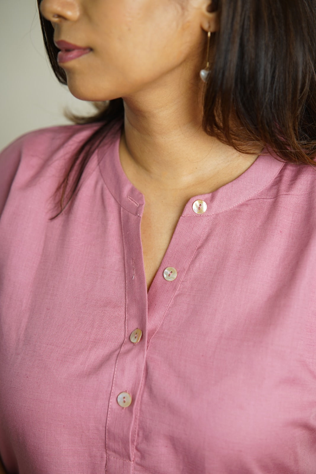 Mauve Pink Organic Cotton-Linen Shirt Dress