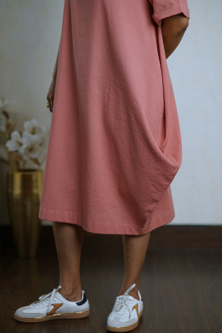 Coral Pink Organic Cotton Seersucker Cocoon Dress