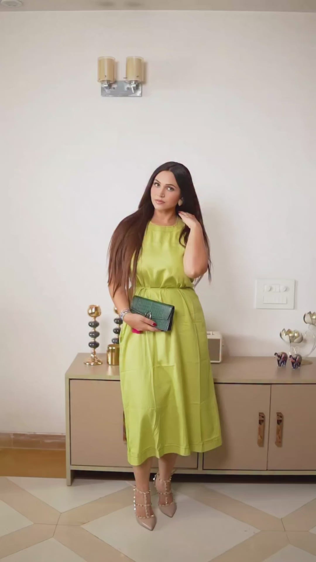 Lime Green EcoVero™ Viscose A-Line Midi Dress