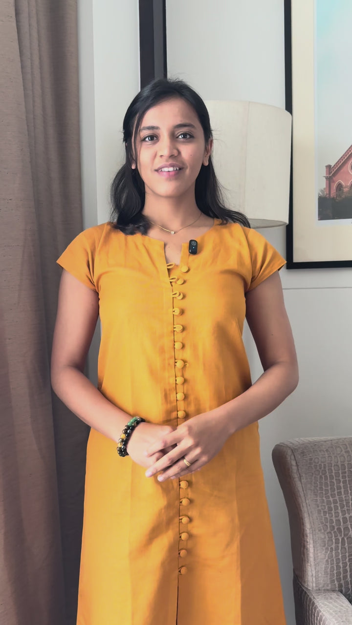 Golden Linen Button Dress