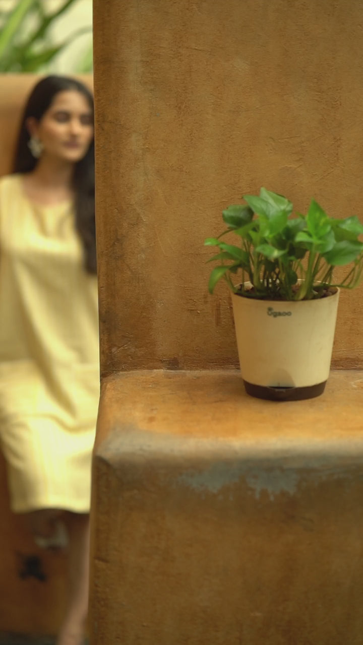 Yellow & Cream Handloom Kala Cotton Striped Dress