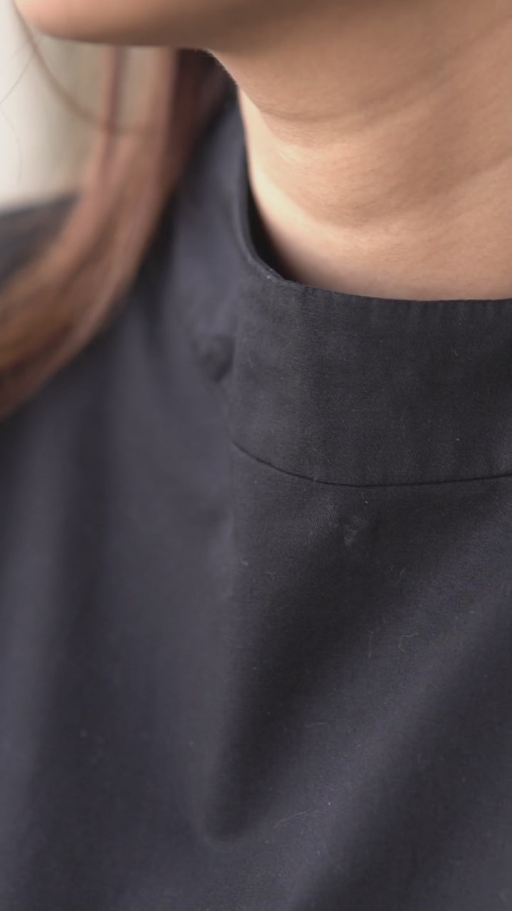 Black Organic Cotton Poplin Straight Midi Dress (Workwear)