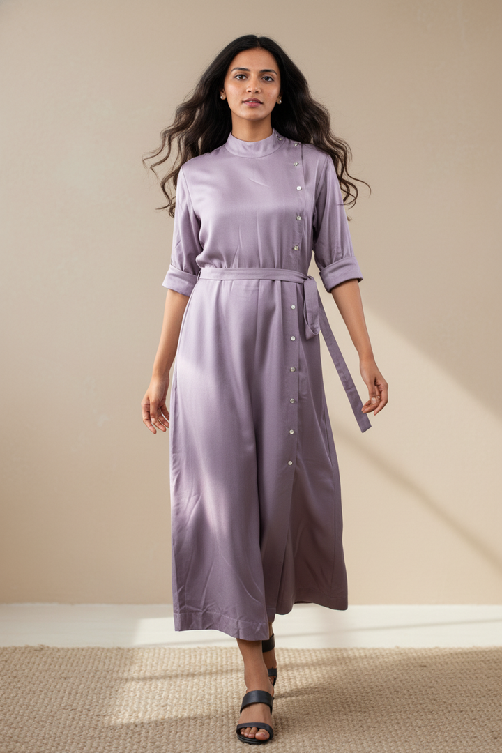 Lilac Cotton Twill Midi Dress (Casual)