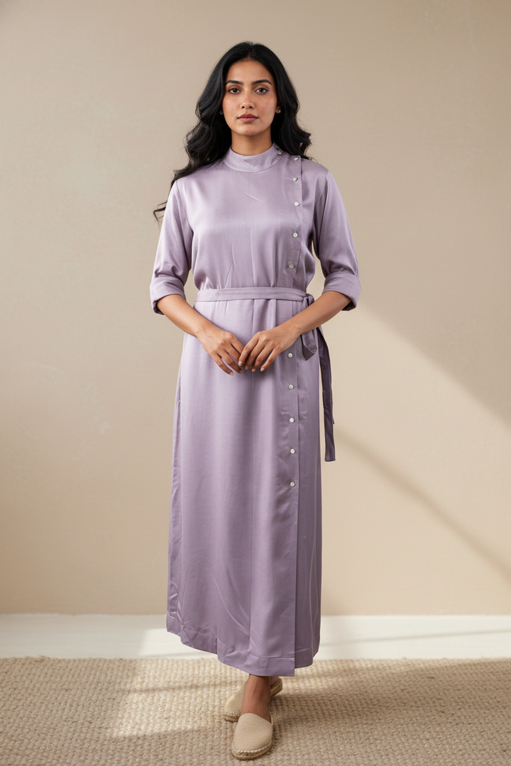 Lilac Cotton Twill Midi Dress (Casual)
